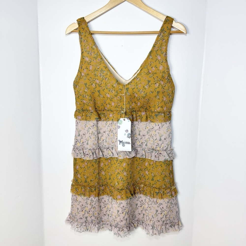 Show Me Your MuMu Ditsy Floral Tiered Pearl Mini Dress XS Boho Festival Fairy - Picture 2 of 12